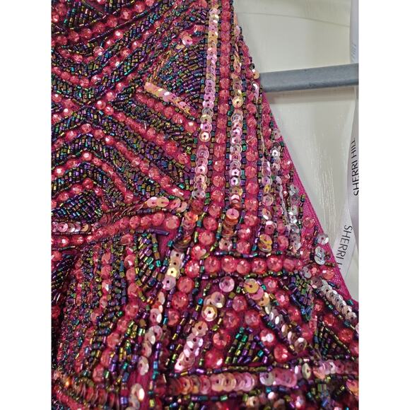 Sherri Hill Ruby Iridescent Beaded Taffeta A-Line Prom Formal Dress, Size 2 - Picture 4 of 15